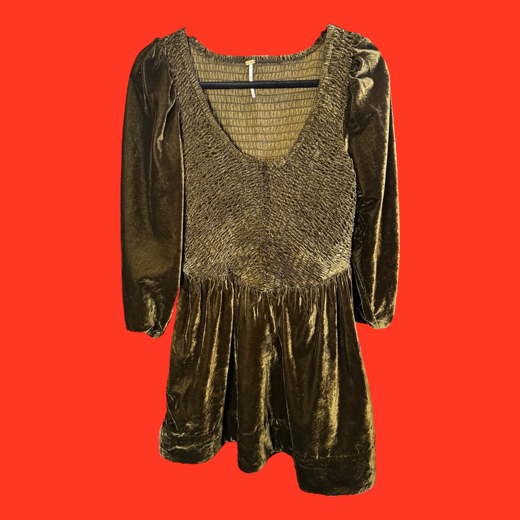 Free People Farrier Velvet Smocked Mini Dress