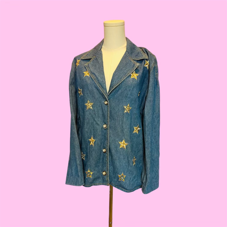 Vintage Embroidered Star Denim Button Up