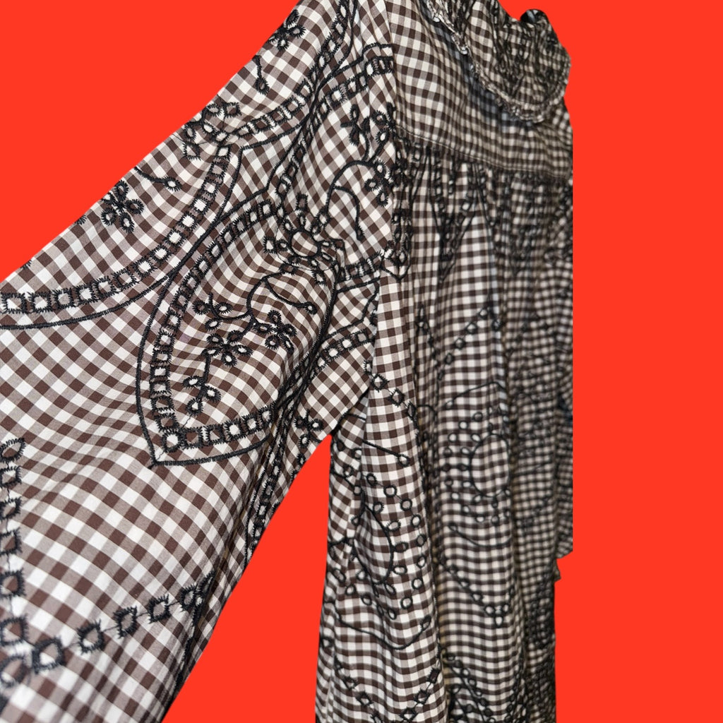 Pilcro Gingham Embroidered Long-Sleeve Shirt Dress