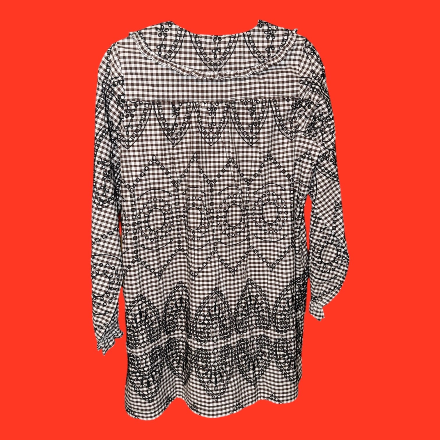 Pilcro Gingham Embroidered Long-Sleeve Shirt Dress