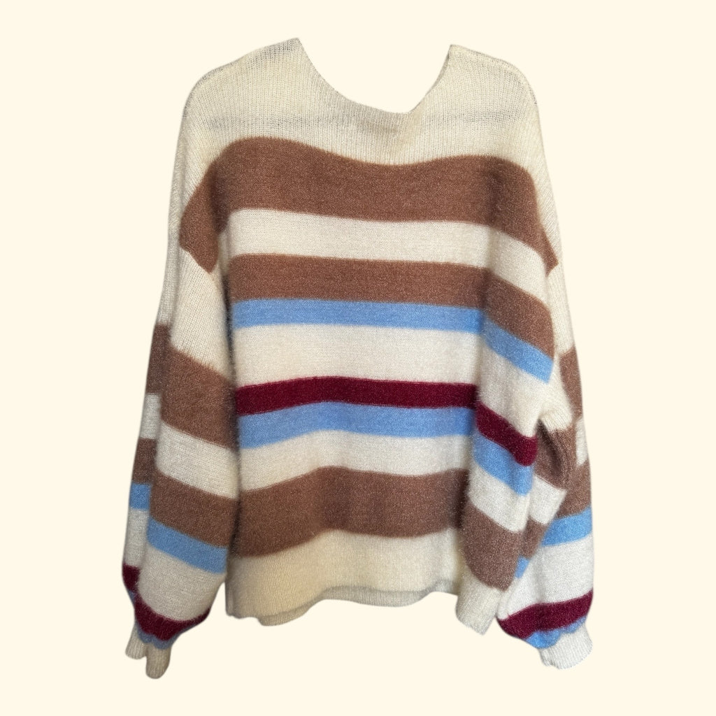 Flat White Fluffy Striped Sweater