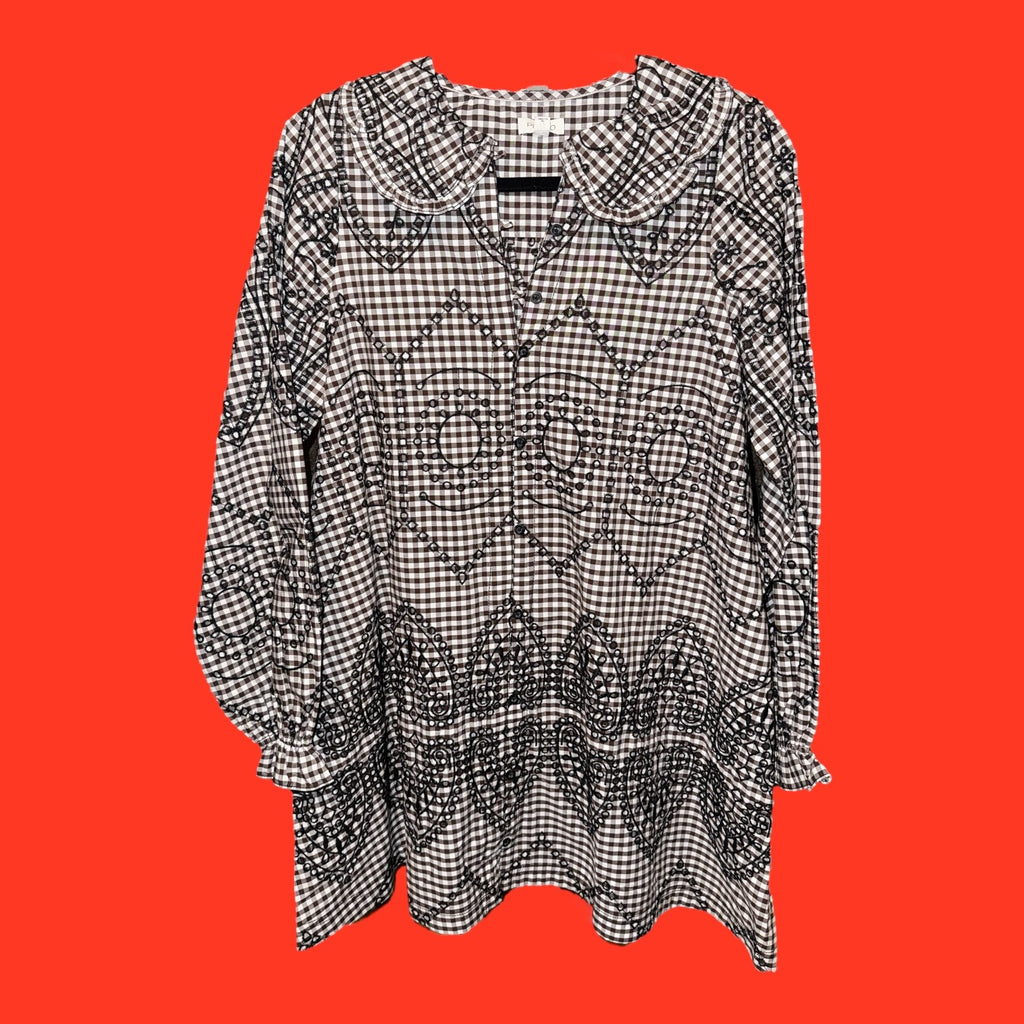 Pilcro Gingham Embroidered Long-Sleeve Shirt Dress