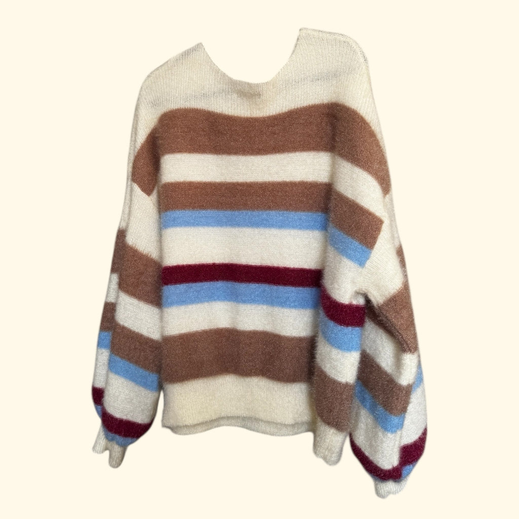 Flat White Fluffy Striped Sweater
