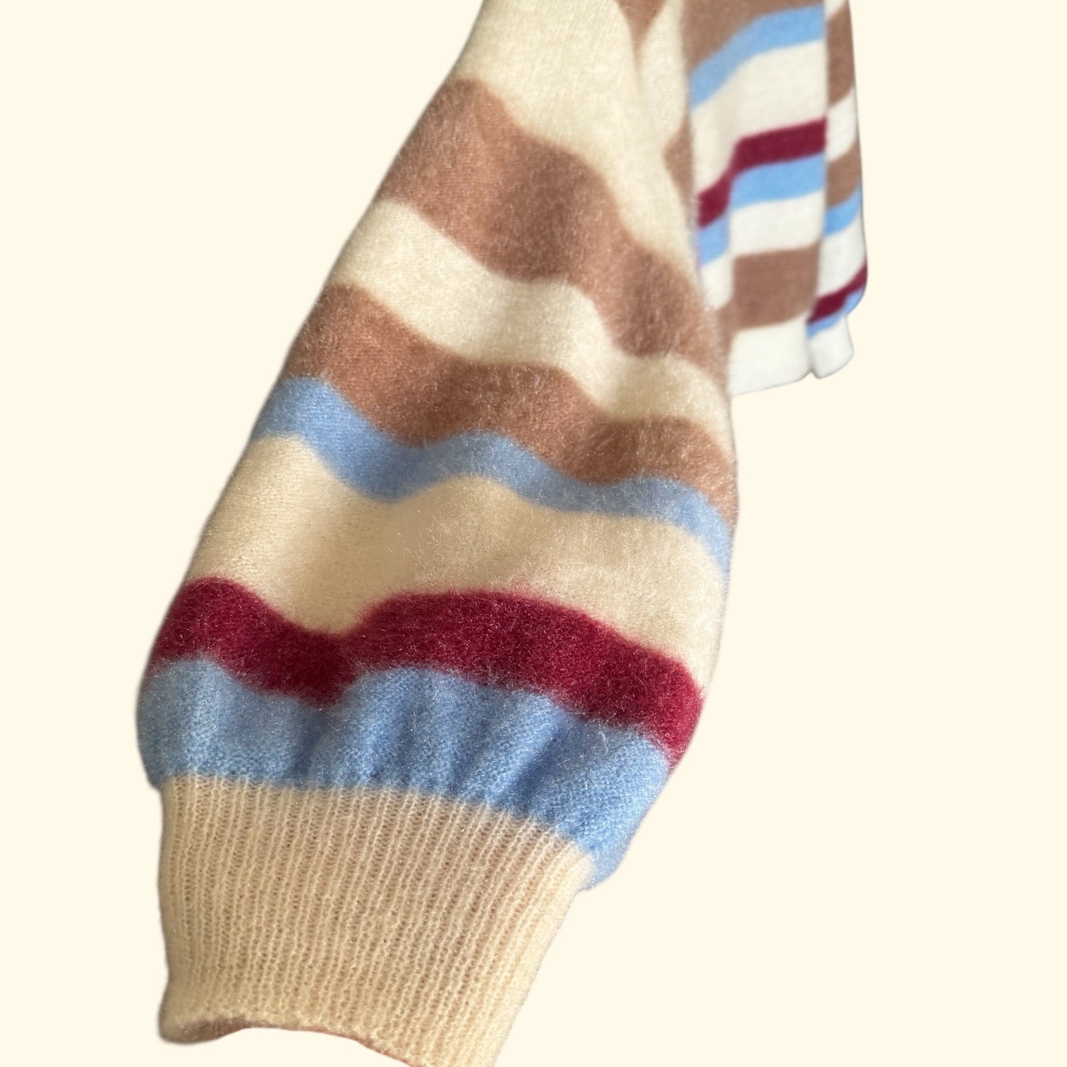 Flat White Fluffy Striped Sweater