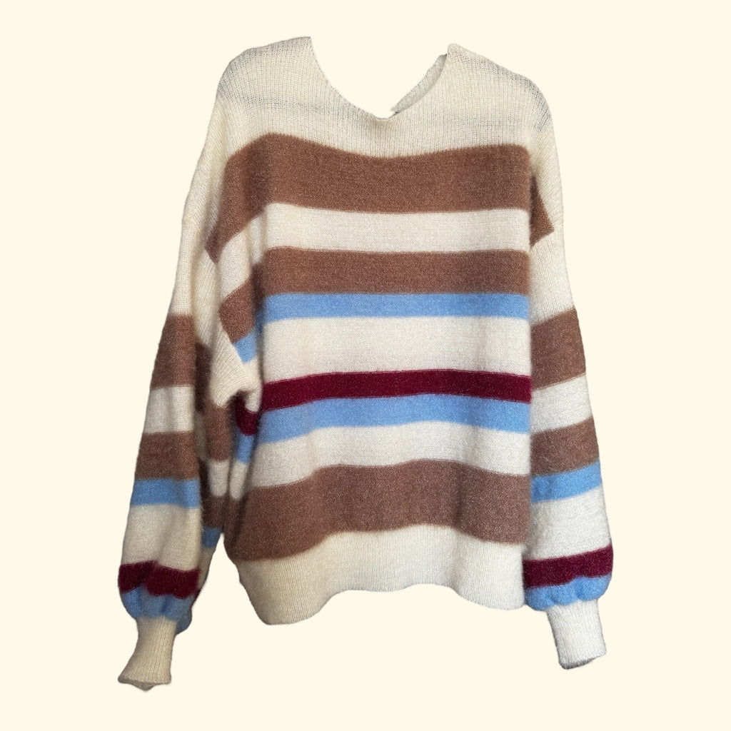 Flat White Fluffy Striped Sweater
