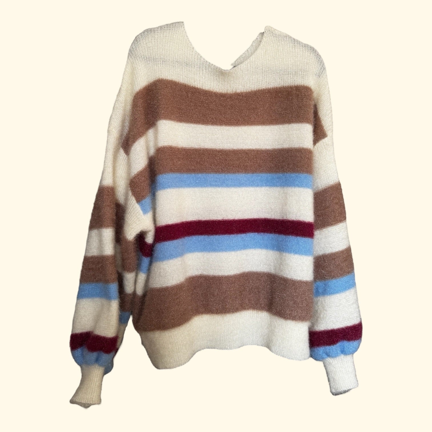 Flat White Fluffy Striped Sweater