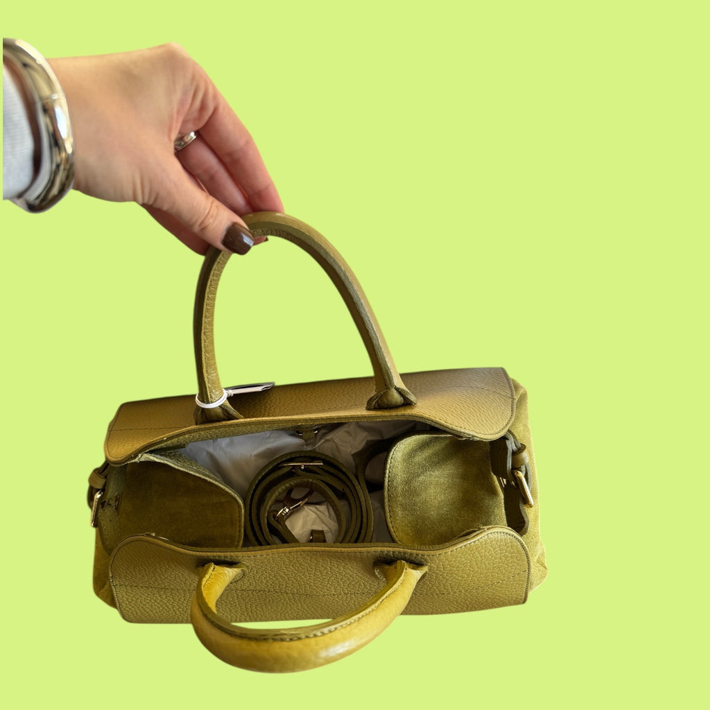 Anna Paola Italian Leather & Suede Olive Green Bag